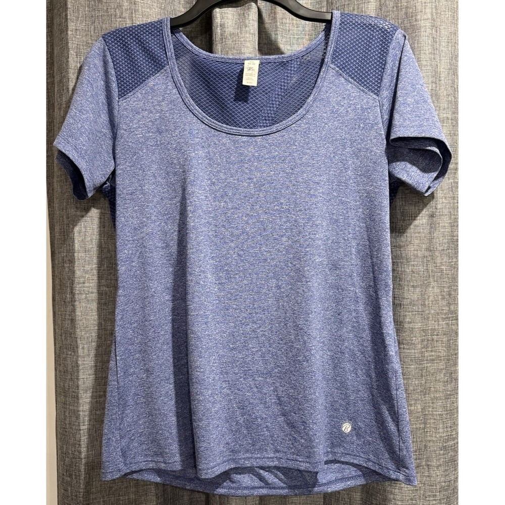 Bally Women's Size Medium Blue Dry Wik Short Sleeve Open Back Gym/Workout Shirt